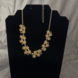 Vintage Gold Plated Floral Necklace with rhinestone accents